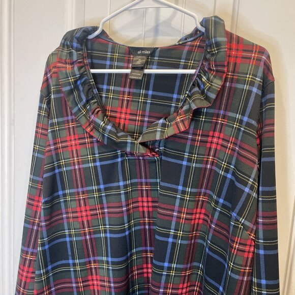 Ali Miles Women’s 2X Tartan Plaid Ruffle Neck Tunic Top Blouse Christmas Holiday - Picture 5 of 7